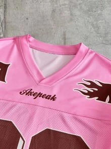 Men's AXEPEAK Casual Fashionable Numeric Print T-Shirt Oversize Vintage T Shirt Pink Jersey Pink Streetwear Pink Graphic Shirt Mesh Jersey - Pink - View 3