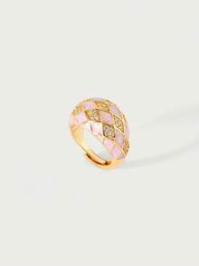 Glisma Women's Single Ring,Premium/Old Money/Classy,18K Gold-Plated,Sexy/Vintage,For Mom/Women/Girl/Mother,Summer/Beach/Prom/Party,Layered/Gemstone/Beaded/Crystals - Pink - View 2