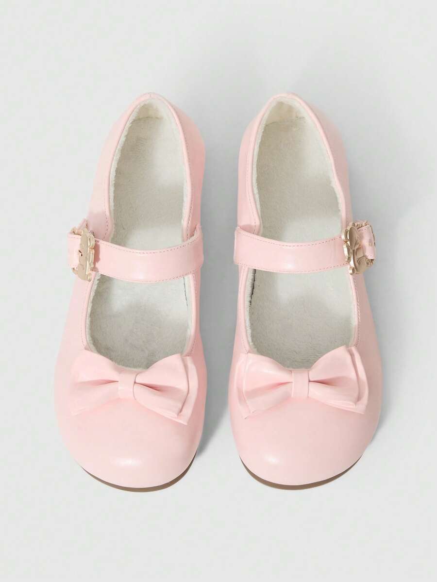 ROMWE Kawaii 棕色乐福鞋，闭趾玛丽珍真皮鞋，蝴蝶结洛丽塔芭蕾平底鞋，圣诞节女士款 - 粉色亮皮 - 查看 1