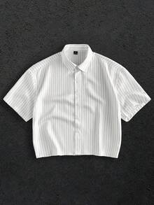 HIMLAND Men's Casual Woven Pocket Letter Embroidered Loose Short Sleeve Shirt Daily Essential Wardrobe Staple Basic Style All-Match Style Go-To Piece Mix-And-Match Item Casual Versatile Style  Premium Textured Fabric - Apricot - View 2