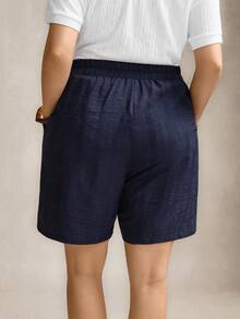 Zelara 大码女式系带宽松休闲阔腿短裤夏季度假休闲沙滩短裤夏季度假短裤 - 藏蓝色 - 查看 2
