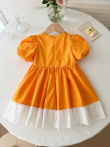 LMoss Kids 女婴碎花圆领长袖拼接荷叶边连衣裙 - 黃色 - 查看 5