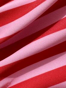 Swim Mod Women's Tropical Print Two Pieces Bikini Set, Casual Holiday Style - Pink - View 6