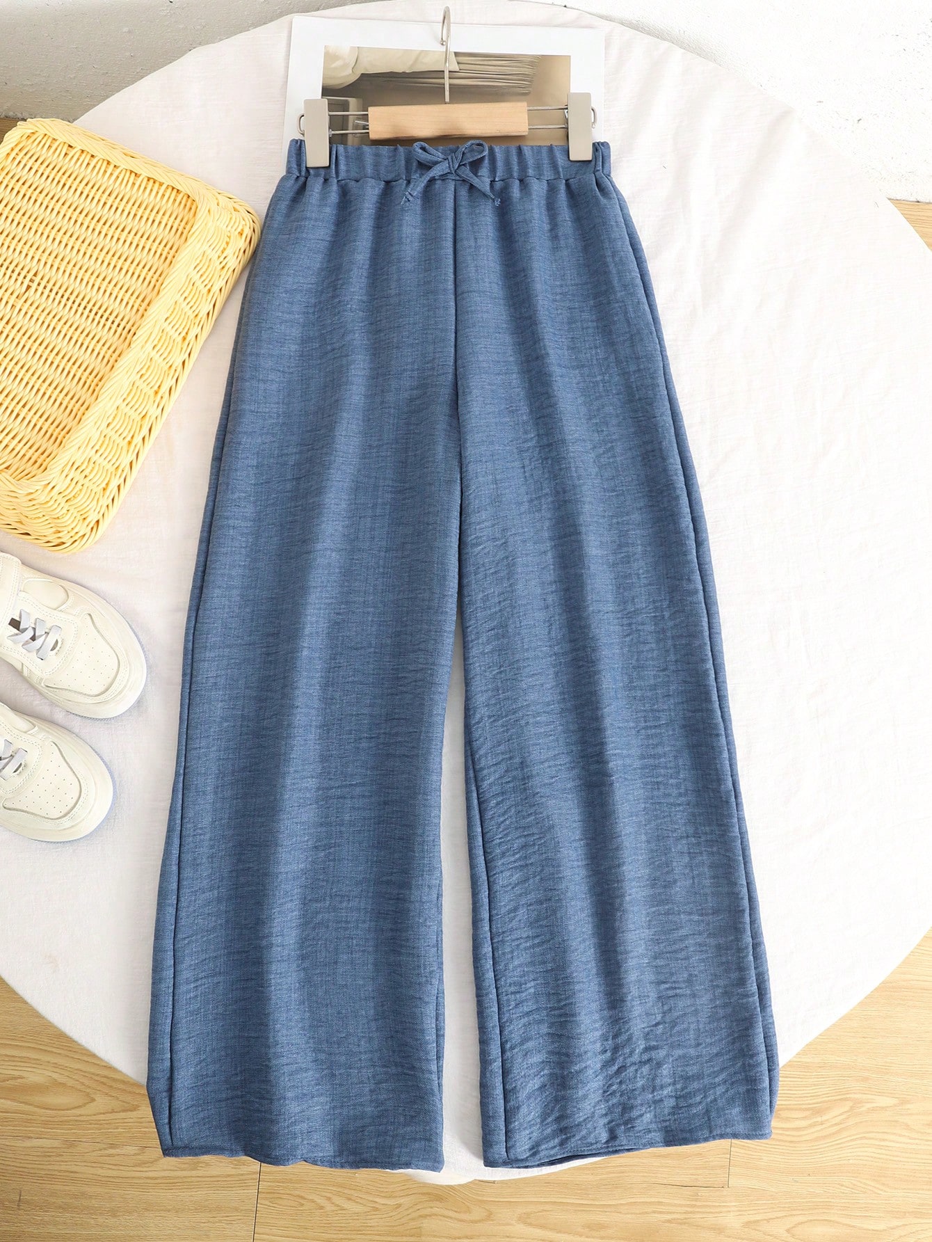 SHEIN بنطلون فضفاض بملمس مريح للفتيات المراهقات، م...