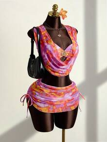 Zestiva Bộ bikini nữ in họa tiết tie-dye, thích hợp cho kỳ nghỉ biển, tiệc tùng, lễ hội, đồ bơi mới. - Nhiều màu - Xem 4