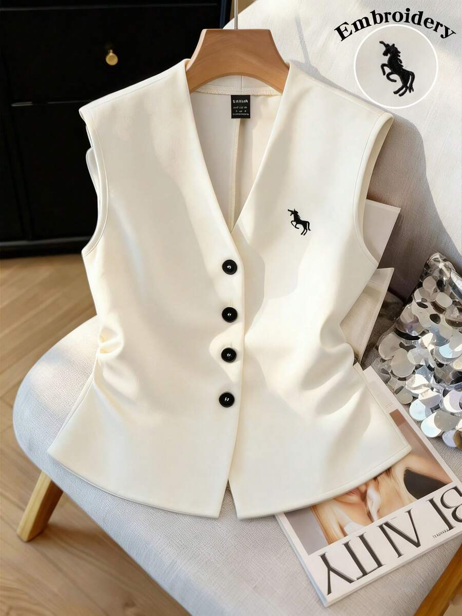 Franclia 女士时尚前、中、侧马刺绣腰部褶皱夹克