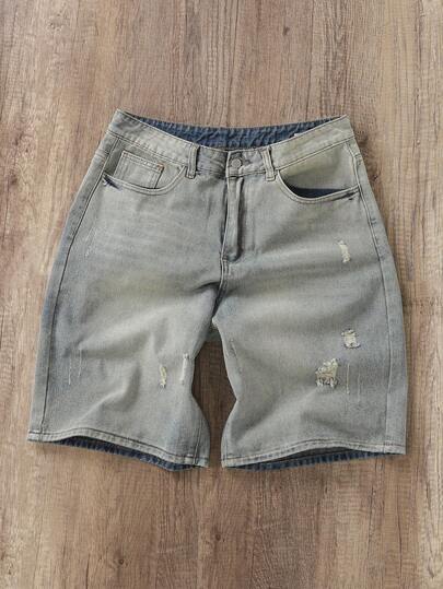 Manfinity Joysei 男式褪色浅蓝色水洗宽松复古休闲牛仔短裤