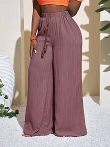 Slaydiva Quần dài nữ màu xanh lá cây họa tiết hình học ống rộng, thích hợp cho kỳ nghỉ, lễ hội/ngày lễ. - Màu tím - Xem 7