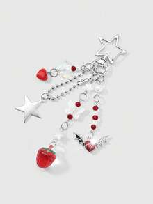 ROMWE 1款春季新款ins甜美可爱时尚学院风红色系列仿水晶仿珍珠树脂亚克力水钻蝴蝶爱心银色可开合珠链星翼恶魔翼爱心草莓DIY钥匙扣包包挂件水杯挂件手机挂件，适合姐妹、女友、情侣、女孩和女士日常佩戴、节日礼物 - 紅色 - 查看 7