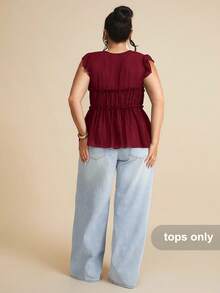 SHEIN BAE 1 buah Atasan Kasual Tanpa Lengan Linen Ukuran Besar untuk Wanita dengan Hiasan Kancing, Cocok untuk Brunch, Jalan-jalan, Kencan, Perjalanan, dan Berlayar - Burgundy - View 5