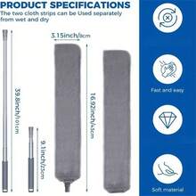 Machine Washable Ultra-Fine Fiber Bed Bottom Duster Cleaner, Includes 3pcs Cloths, Extendable Crevice Dust Cleaning Brush, Flexible Duster Brush, Suitable For Sofa, Bed And Furniture Bottom, Cleaning Supplies, Cleaning Tools (2pcs Replacement Cloths Without Extension Rod, Please Purchase Separately) - Grey - View 3