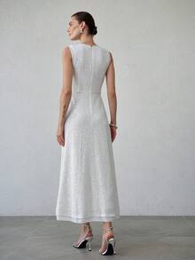 MOTF PREMIUM WOMEN'S V-NECK WAIST CINCHED SEQUIN DRESS, SPRING/SUMMER - White - View 6