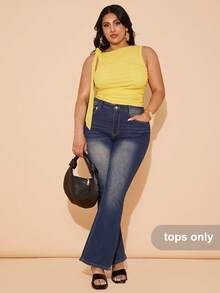 SHEIN BAE 大码吊带背心，适合情人节、夏季、生日、正式场合、派对等，无袖黑色上衣，曲线/大码性感上衣 - 黃色 - 查看 7