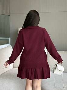 Vibekara 大码女式针织休闲纯色刺绣翻领简约长袖毛衣上衣及半裙套装，百搭，秋冬款