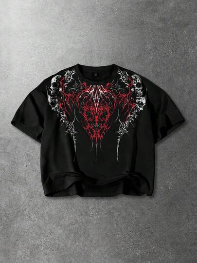 Street Life T-shirt a maniche corte da uomo alla moda con stampa teschio, estiva