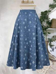 Franclia Chân váy jacquard kiểu Pháp thanh lịch, thoải mái dành cho nữ cỡ lớn - Màu xanh lam - Xem 4