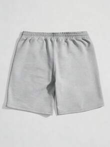 SWAVVY 纯色弹力腰抽绳休闲针织短裤，夏季 - 灰色 - 查看 4