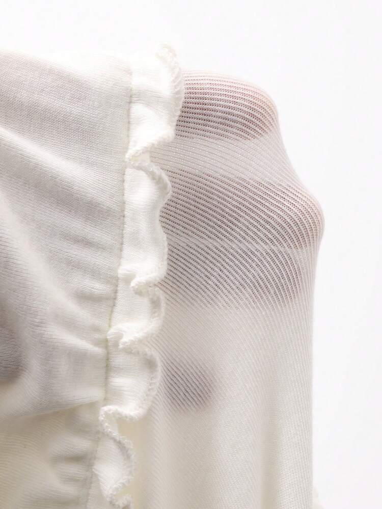 Women's Solid Color Round Neck Long Sleeve Top With Mushroom Hem And Ruffle Hem, Suitable For Autumn And Winter Loungewear