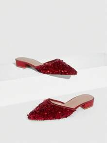 CUCCOO SZL Fashion Shiny Women's Shoes Backspace Design Banquet Party Women's Shoes - Red - View 12