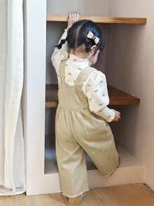 SHEIN 女婴卡其色牛仔宽松连体衣 - 卡其色 - 查看 2