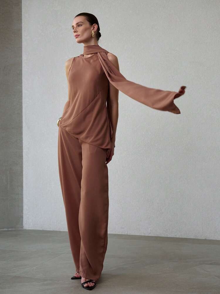 WOMEN'S MINIMALIST TOP & LOOSE PANTS 2 PIECES SET, SPRING/SUMMER