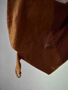 MOTF PREMIUM WOMEN'S PURE LINEN SHAWL NECK FITTED TIE WAIST SLEEVELESS BLAZER VEST, SPRING/SUMMER - Coffee Brown - View 8