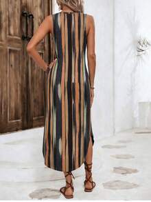 EMERY ROSE Women's Casual Printed V-Neck Sleeveless Dress, Comfortable Loungewear Dress - Multicolor - View 2