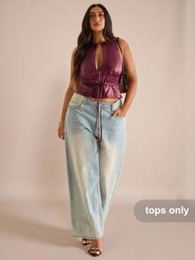 SHEIN BAE Débardeur court ajusté en faux PU de couleur bordeaux pour femmes, avec fermeture éclair métallique ajourée et cordon de serrage à la taille. Top d'automne, retour à l'école, Noël. Top bordeaux vintage d'automne - Rouge foncé - Voir 5