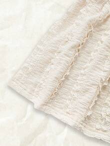 Olithes Textured Fabric Short Sleeve Casual Solid Color Square Neck T-Shirt Lace Jersey Lace Blouse Lacey Top Puff Sleeve Tops - Apricot - View 4