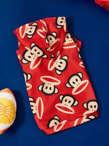 Paul Frank X SHEIN 1pc Cute Cartoon Pattern Pet Hoodie Sweatshirt, Cat/Dog Clothes, Sizes XXS-XXXXL, Extra Small To Extra Large, Monkey, Fashion - Red - View 4
