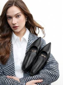 CUCCOO BIZCHIC Chaussures  enrobé noir mat à bout pointu confortables et sans laçage pour femmes, polyvalentes pour le travail et les déplacements - Noir - Voir 4