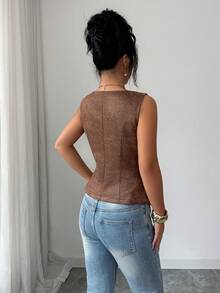 Elenzga Nomadic Sleeveless Vest Jacket, Casual Outfit For Everyday Wear, Spring/Summer - Brown - View 2