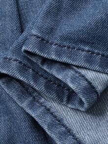 FRIFUL Women's Casual Everyday Frayed Hem Front Tie Drop Shoulder Denim Blouse, Autumn Long Sleeve - Blue - View 8