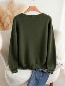 Franclia Suéter casual de unicolor para mujer de talla grande, top de pullover con bordado de moda, versátil para ir al trabajo, otoño/invierno