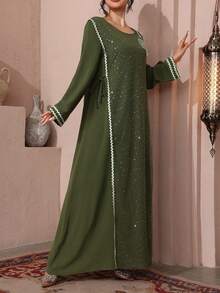 Al Najma 休闲宽松两合一长袖日常阿拉伯风格女式连衣裙 - 綠色 - 查看 6