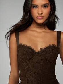 MISSGUIDED Áo corset không tay với chi tiết ren, cổ áo hình trái tim, kiểu dáng cổ điển, thời trang thu đông. - màu nâu - Xem 4