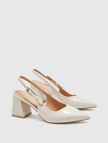 CUCCOO BIZCHIC Zapatos de tacón medio grueso burdeos de moda para mujer, diseño minimalista clásico, adecuados para ir al trabajo, citas, fiestas, vacaciones y bodas para Navidad - Beis - Ver 7