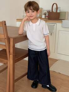 DAZY Suéter básico de manga corta con botones para niños pequeños, primavera - Blanco - Ver 5