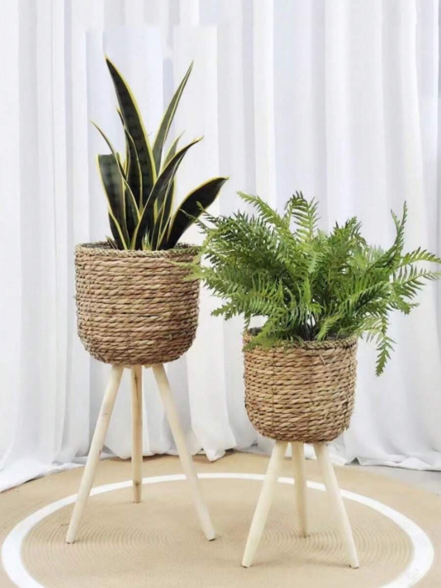 1. Giá để hoa tối giản, chậu trồng cây trầu bà đặt sàn cho phòng khách, kệ đựng đồ bằng gỗ đan lát sáng tạo cho ban công, chậu trồng cây sang trọng. - màu nâu - Xem 1