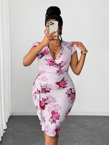 Maweii Đầm ngắn ôm sát dáng mùa hè in hoa dành cho nữ cỡ lớn, cổ chữ V chéo, viền bèo nhún, trang phục thanh lịch cho buổi hẹn hò, đầm dệt kim đi làm, trang phục thành thị thời trang, trang phục thường ngày thoải mái, đa năng, trang phục ngày lễ, Lễ Tạ ơn, tiệc năm mới, dịp trang trọng, sự kiện xã hội, tiệc chiêu đãi, trang phục công sở. - Nhiều màu - Xem 7