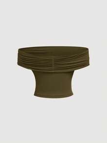 SHEIN MOD Áo nữ dáng ôm màu trơn, đa năng, thích hợp mặc 3 kiểu mùa hè, cổ đổ, trễ vai, kiểu dáng thời trang, dự lễ hội, đi biển, tiệc trà, kín đáo, dự dạ hội, áo dễ thương. - xanh quân đội - Xem 7