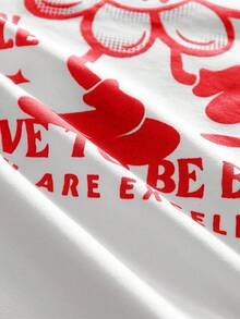 SWAVVY 宽松男士字母卡通图案T恤 - 紅色 - 查看 5