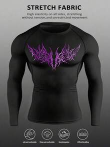 Manfinity Sport Polished Men's Gothic Print Raglan Crew Neck Long Sleeve Athletic T-Shirt Compression Shirt Men - Black - View 5