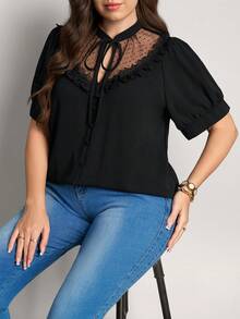 Comfylo Áo kiểu dáng rộng rãi, phối nhiều mảnh vải lưới, thắt eo, màu đen, thích hợp cho ngày Valentine, sinh nhật, dự tiệc Valentine, đi chơi, thanh lịch. - màu đen - Xem 5