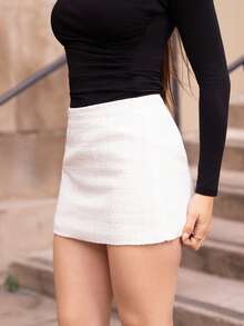 Andrea Bello 高腰羊毛格纹短裙白色网球裙短裙白色 - 白色 - 查看 5