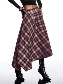 LYSMO 这款2026新款简约风春季女式酒红色格纹裹身裙，采用不对称裙摆设计，时尚百搭，适合外出、正式场合、休闲穿着、圣诞派对和新年庆祝活动等各种场合。它是冬春两季的理想之选。 - 酒紅色 - 查看 6