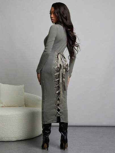 NYA SZN Dress Long Sleeve Turtle Neck Fitted Sweater Business Casual Everyday Cool Girl Ibiza Gyaru Holiday Midi Length Fall Winter Carnival Outfits Women