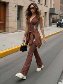 Innovista 女士棕橙色拉链长袖短款运动夹克，轻便防风弹力梭织面料，下摆抽绳可调节，适合户外跑步、健身房、通勤、瑜伽、室内骑行、Peloton、澳网公开赛、2026新年健身焕新、一月健身动力、情人节必备、活力生活方式服饰、健身女装套装、运动女装套装 - 棕色 - 查看 11