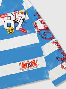 ROMWE MEN Street Life 男士印花长袖条纹 Polo 领 T 恤，休闲学院风上衣 - 彩色 - 查看 4