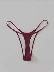 Swim Basics 纯色时尚性感丁字裤比基尼下装 - 酒紅色 - 查看 2